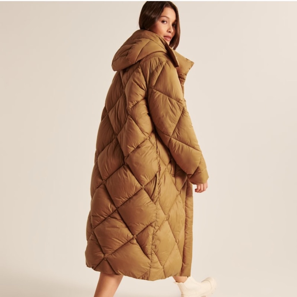 Abercrombie & Fitch Ultra Long Quilted Puffer Coat (Camel, Brown, Nude, Neutral)